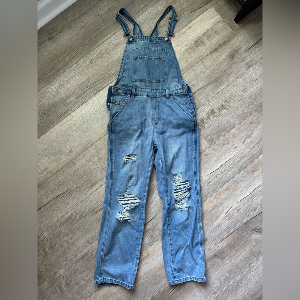 Distressed Denim Overalls